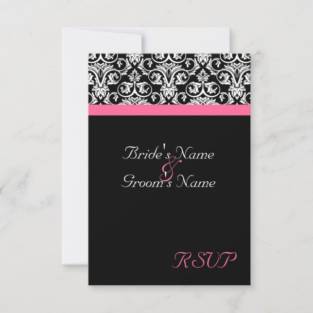 Black with Pink Passion Wedding Matching RSVP Card (Front)