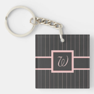 Black with Pink Pinstripes Acrylic Keychain