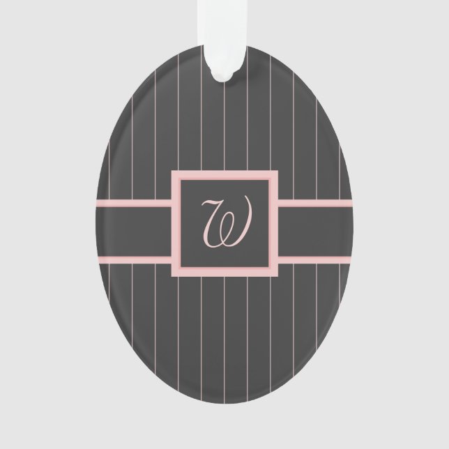 Black with Pink Pinstripes Acrylic Ornament (Front)