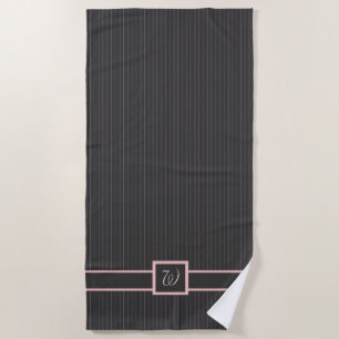 Black with Pink Pinstripes Beach Towel