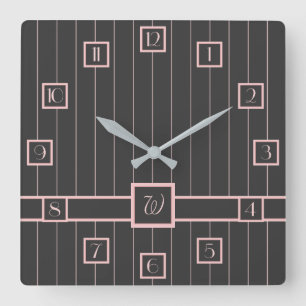 Black with Pink Pinstripes Clock