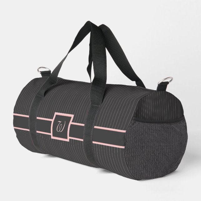 Black with Pink Pinstripes Duffle Bag (Right Corner)