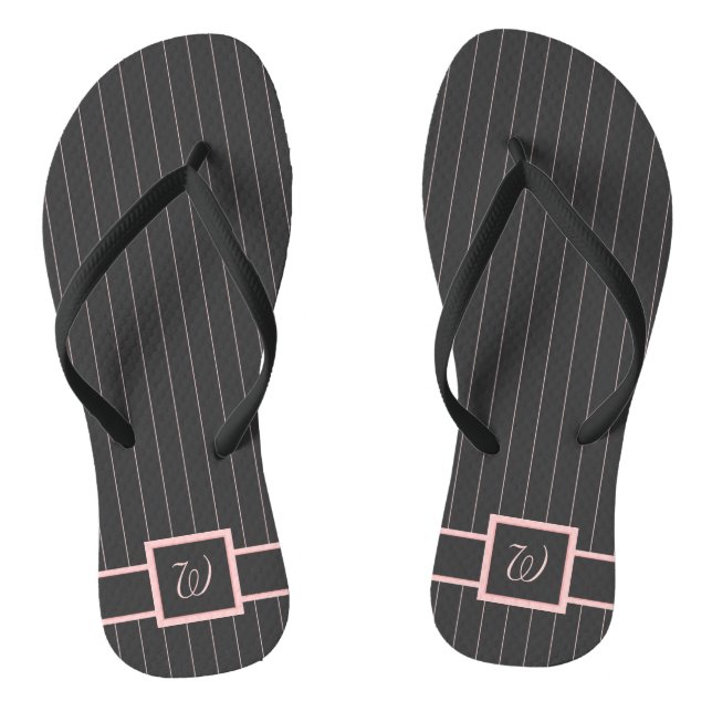 Black with Pink Pinstripes Flip Flops (Footbed)