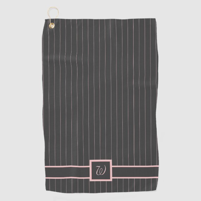 Black with Pink Pinstripes Golf Towel (Front)
