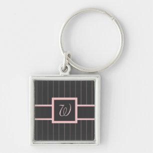 Black with Pink Pinstripes Keychain