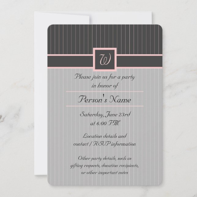 Black with Pink Pinstripes Party Invitation (Front)
