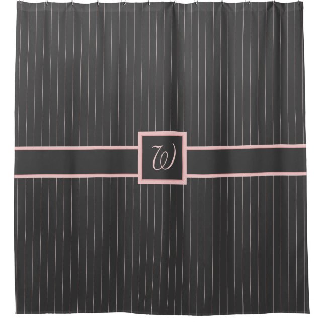 Black with Pink Pinstripes Shower Curtain (Front)