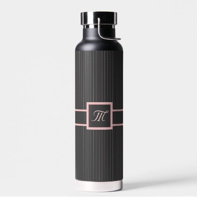 Black with Pink Pinstripes Water Bottle (Left)