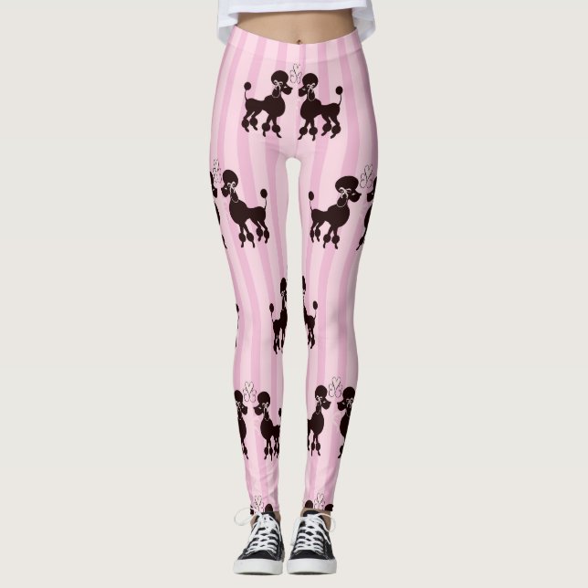 BLACK WITH PINK POODLES LEGGINGS (Front)