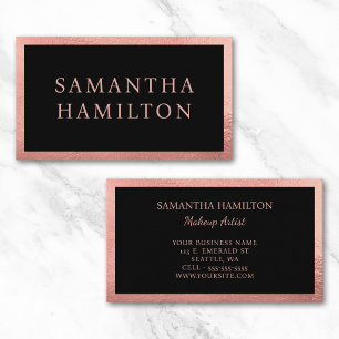 Black with Pink Rose Gold Border Business Card