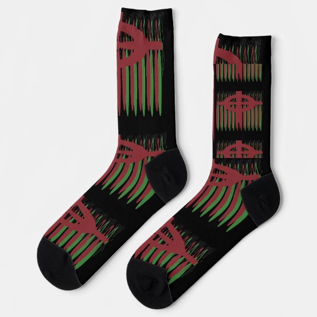 BLACK WITH PLUM AND GREEN PATTERNS SOCKS (Left)