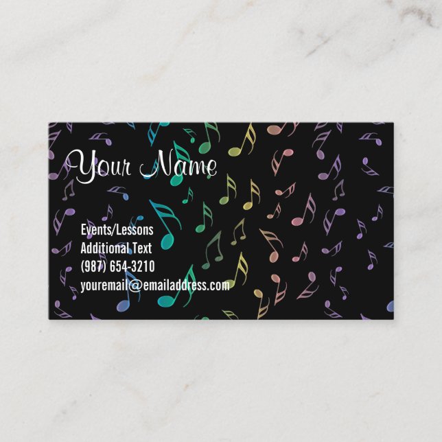 Black With Rainbow Music Notes Business Card (Front)