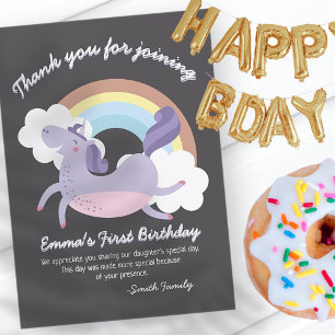 Black with Rainbow Unicorn   Birthday Thank You Card