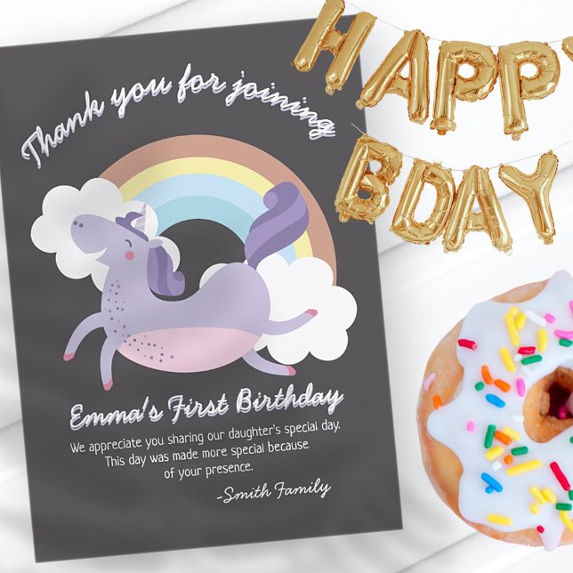 Black with Rainbow Unicorn | Birthday Thank You Card (Creator Uploaded)
