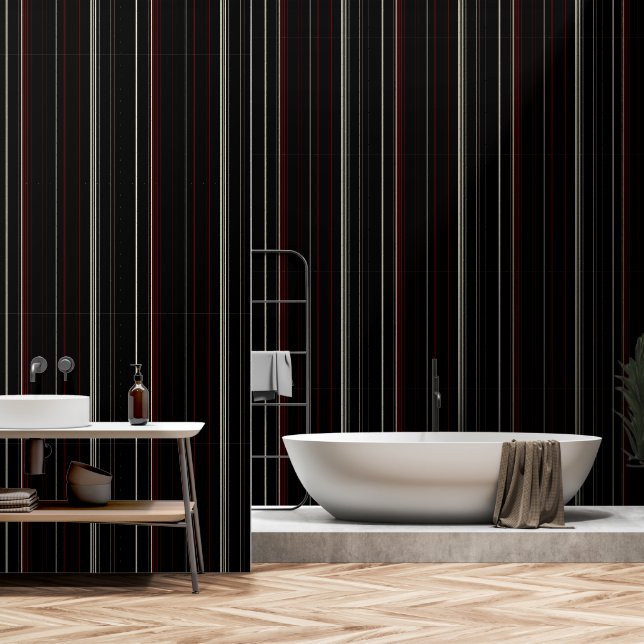 Black with red and white pinstripes wallpaper (Bathroom)