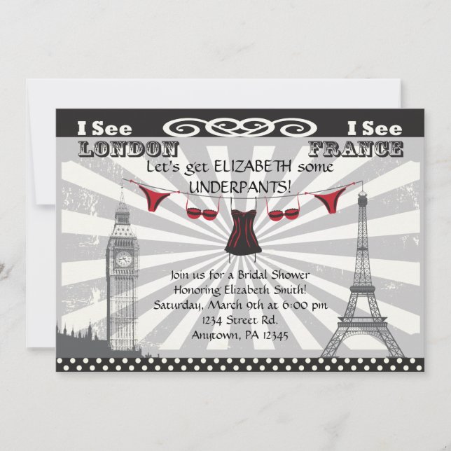Black with Red Bridal Shower Invitations (Front)