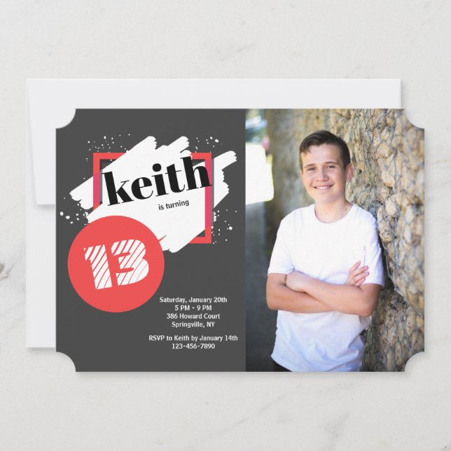 Black With Red Details Horizontal Photo Invitation (Front)