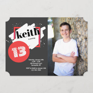 Black With Red Details Horizontal Photo Invitation