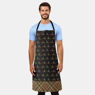 BLACK WITH RED & GREEN CHRISTMAS TREES APRON