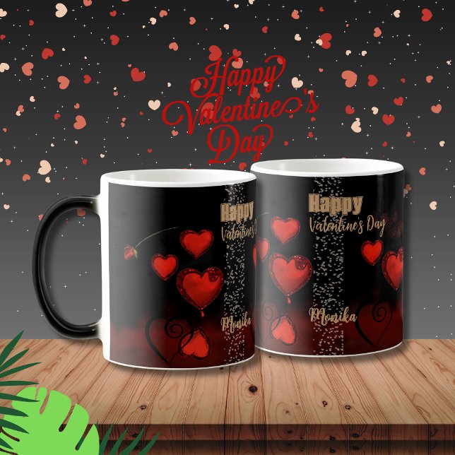 Black with Red Hearts  Magic Mug (Black with Red Hearts Magic Mug)