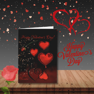 Black with Red Hearts  Valentine Holiday Card