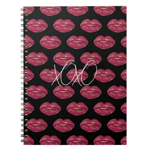 Black with Red Lips XOXO Notebook (Front)