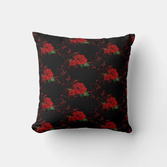 Black With Red Roses Home Decor Throw Pillow (Front)