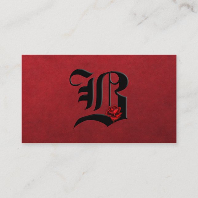 Black with Red Roses Initial B Goth Business Card (Front)
