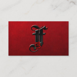 Black with Red Roses Initial F Goth Business Card
