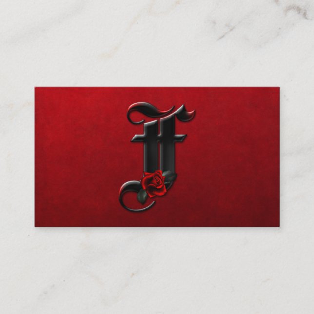 Black with Red Roses Initial F Goth Business Card (Front)