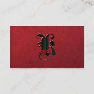 Black with Red Roses Initial K Goth Business Card