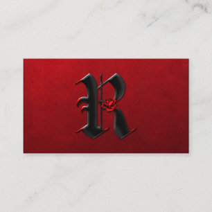 Black with Red Roses Initial R Goth Business Card