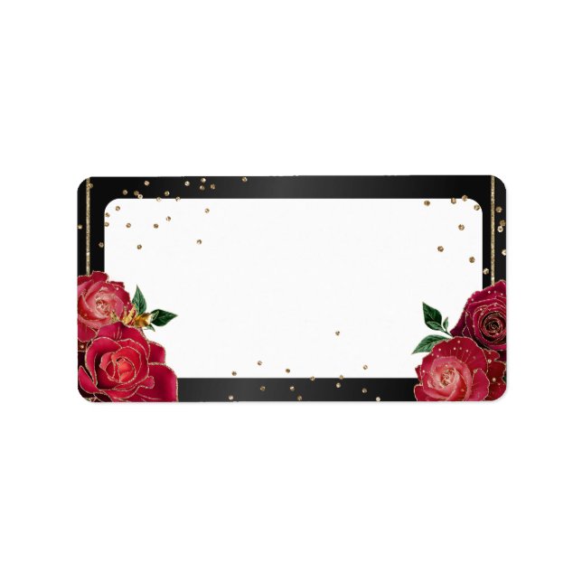 Black with Red Roses Quinceañera Address Labels (Front)