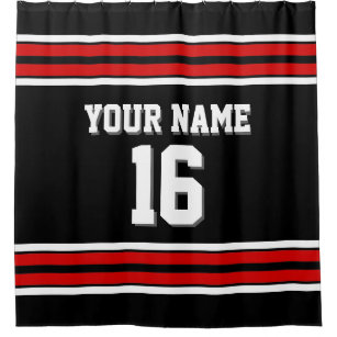 Black with Red White Stripes Sports Jersey Shower Curtain