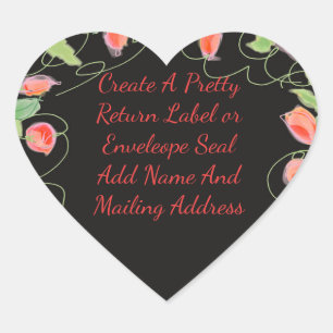 Black With Roses in Coral Heart Sticker
