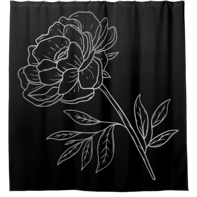 Black with Silver Flower Shower Curtain (Front)