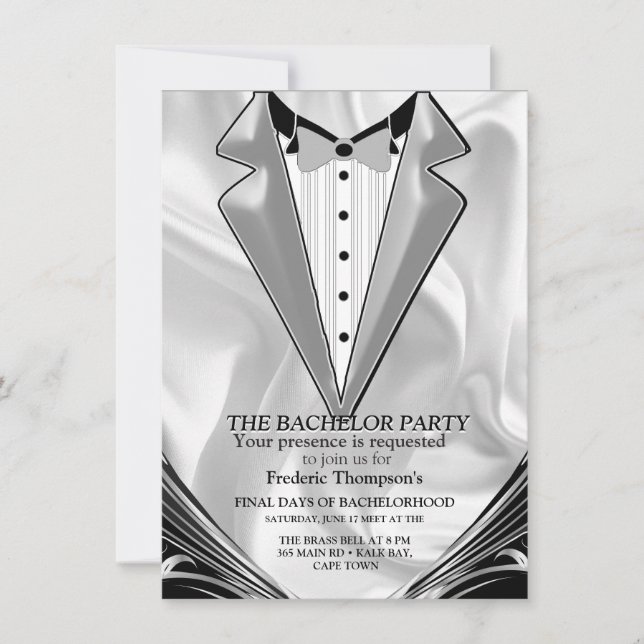 Black with Silver on Champagne Silk Bachelor Party (Front)