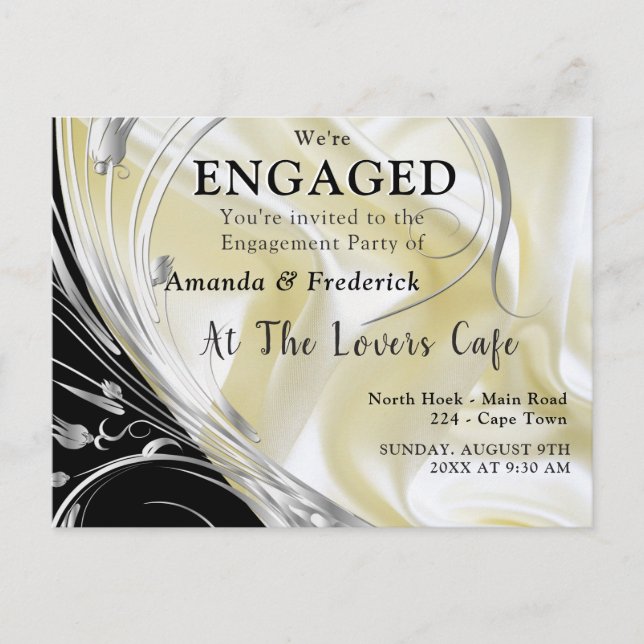 Black with Silver on Champagne Silk Invitation Postcard (Front)