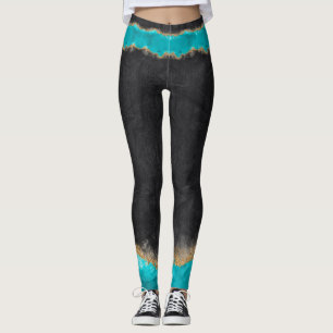 Black with Teal and Gold  Leggings