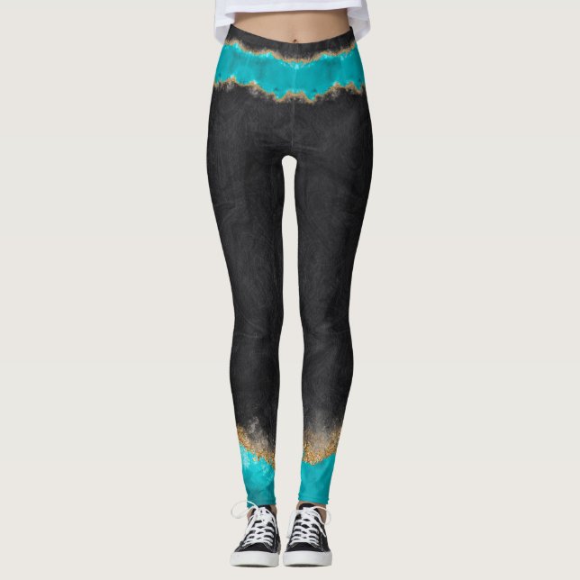 Black with Teal and Gold  Leggings (Front)