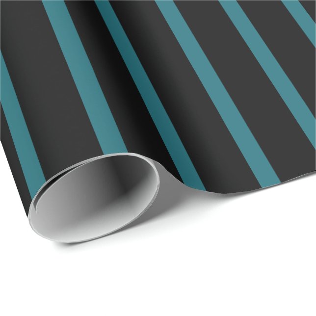 Black with Teal Stripes Wrapping Paper (Roll Corner)