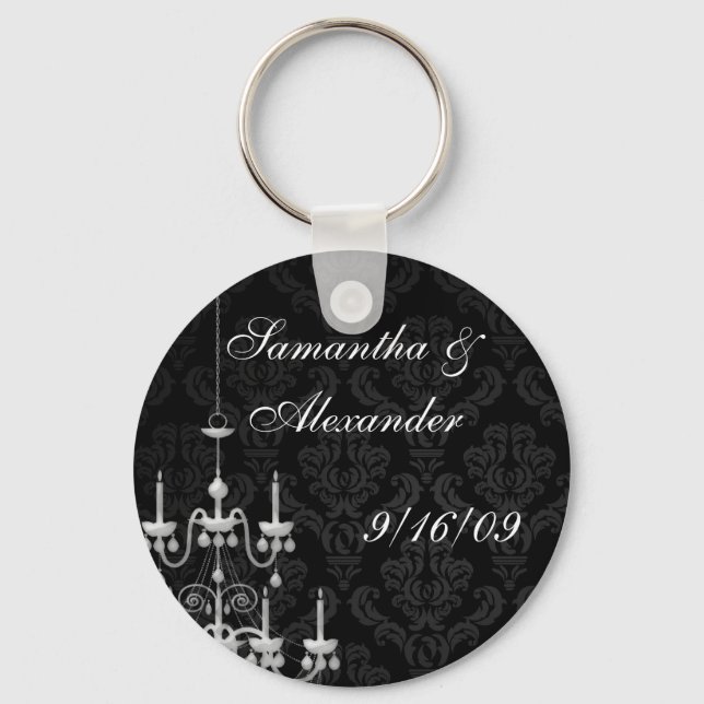 Black with White Chandelier Silhouette Key Ring (Front)