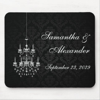 Black with White Chandelier Silhouette Mouse Pad
