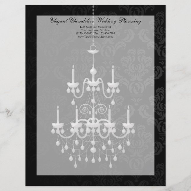 Black with White Chandelier Silhouette Personalized Letterhead (Front)