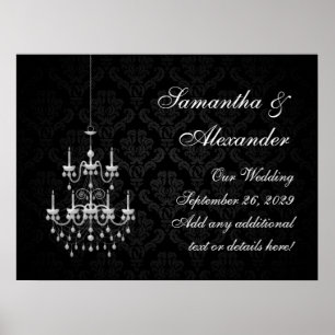 Black with White Chandelier Silhouette Poster