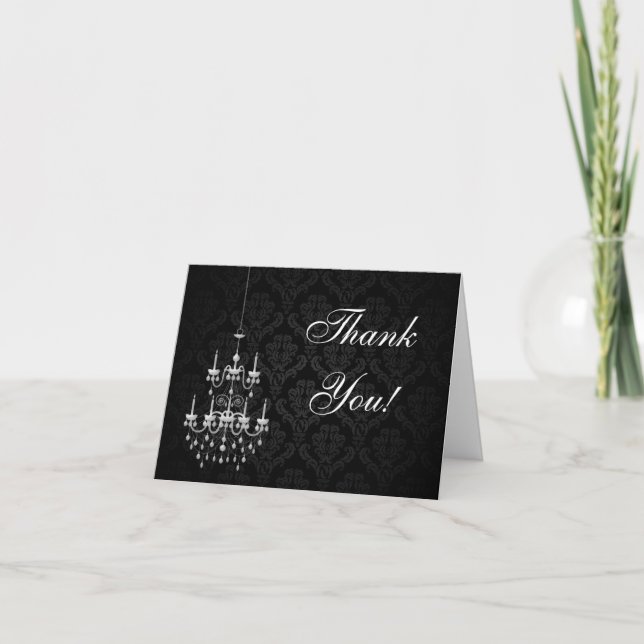 Black with White Chandelier Silhouette Thank You Card (Front)