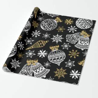 Black With White Christmas Pattern Wrapping Paper