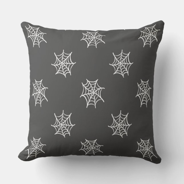 Black with White Cobweb Halloween Throw Pillow (Front)