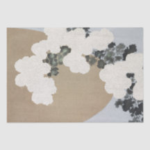 Black with White Dahlia Flowers on Khaki Linen