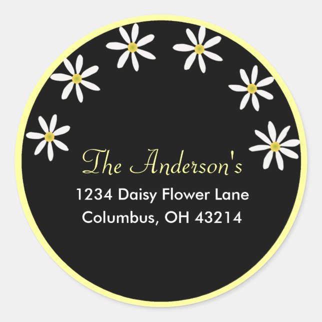 Black with White Daisies Address Labels (Front)